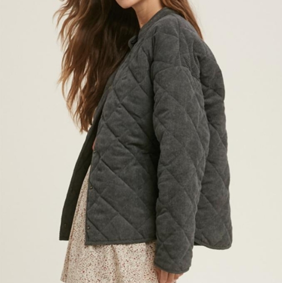 Dark Gray Quilted Corduroy Jacket - Never Worn - Picture 3 of 6